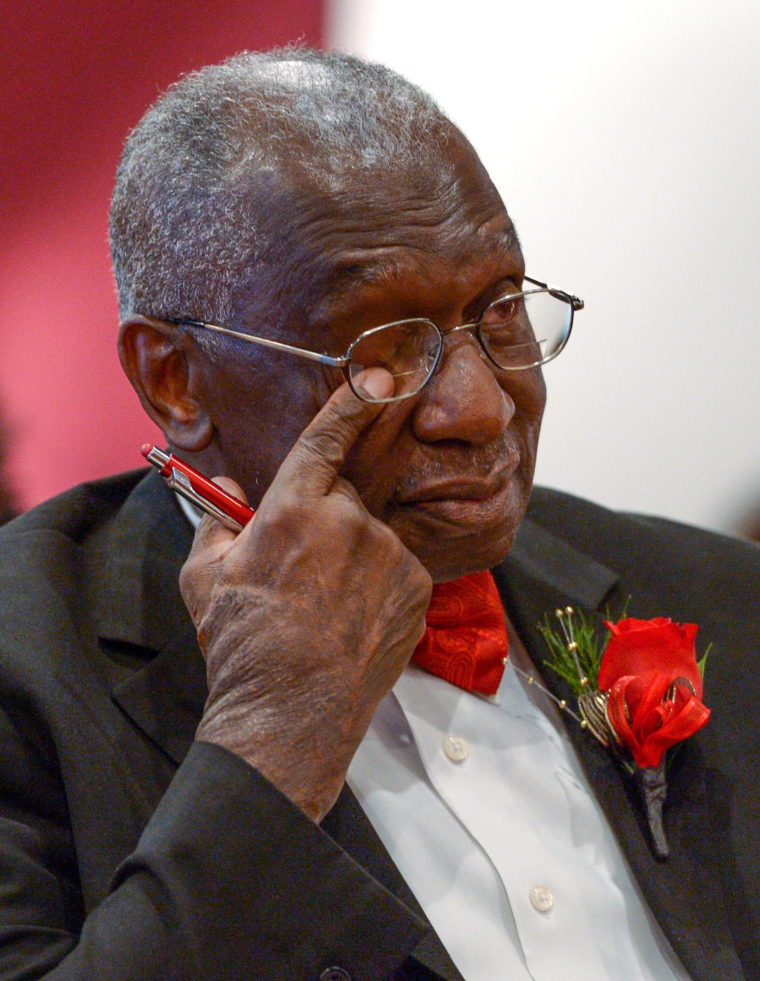(Leah Hogsten  |  The Salt Lake Tribune) The Rev. France A. Davis wipes tears from his eyes during his 44th anniversary celebration as pastor at Calvary Baptist Church, Sunday, April 22, 2018. Davis, who arrived in Salt Lake City in 1974, has built the African-American congregation to more than 700 members. 