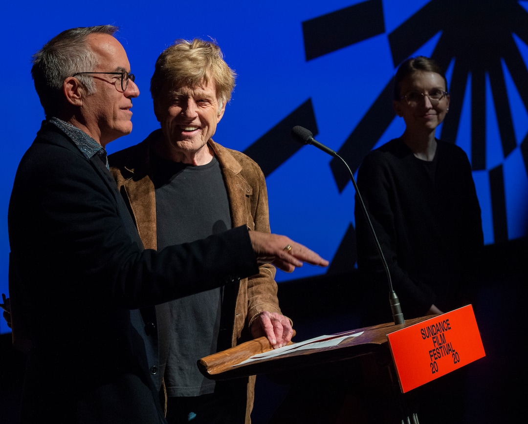 (Rick Egan  |  The Salt Lake Tribune)     Sundance Film Festival director John Cooper and Founder Robert Redford, welcome the crowd to Opening night film of the 2020 Sundance Film Festival, "Crip Camp", at the Eccles Theatre in Park City, Thursday, Jan. 23, 2020.