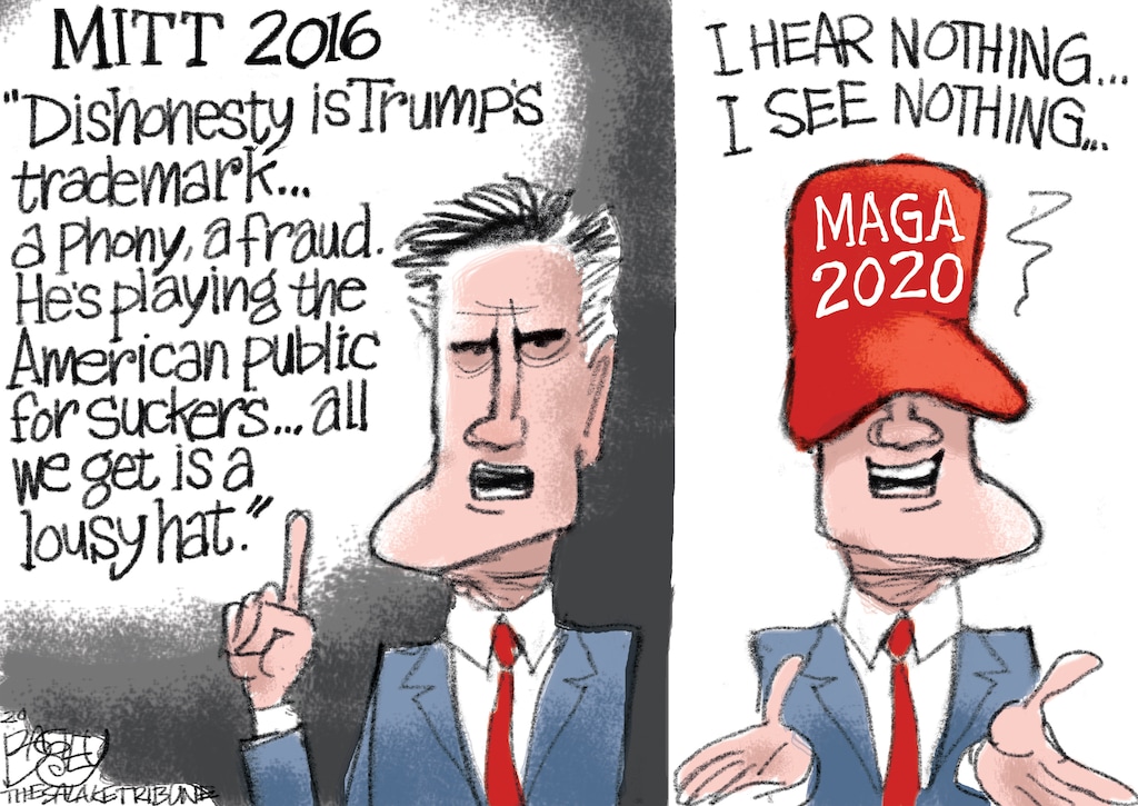 (Pat Bagley | The Salt Lake Tribune) This cartoon, titled "Mittamorphosis," appears in The Salt Lake Tribune on Wednesday, Jan. 22, 2020.