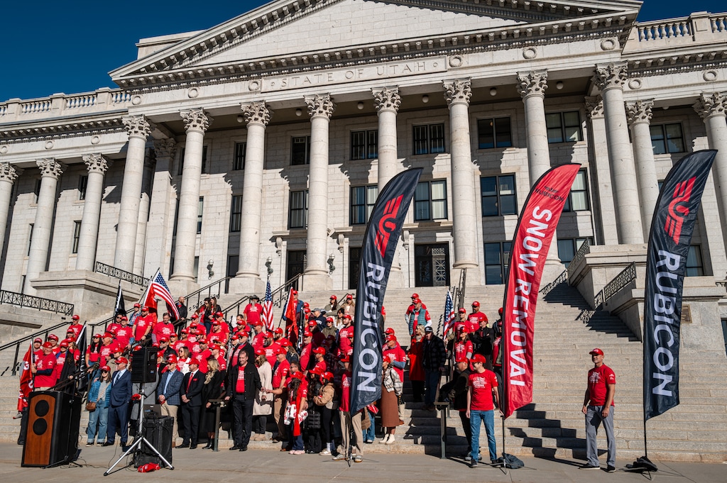 (Trent Nelson  |  The Salt Lake Tribune) Employees and supporters of Rubicon Contracting gather at the Utah Capitol in Salt Lake City on Tuesday, Oct. 28, 2025.
