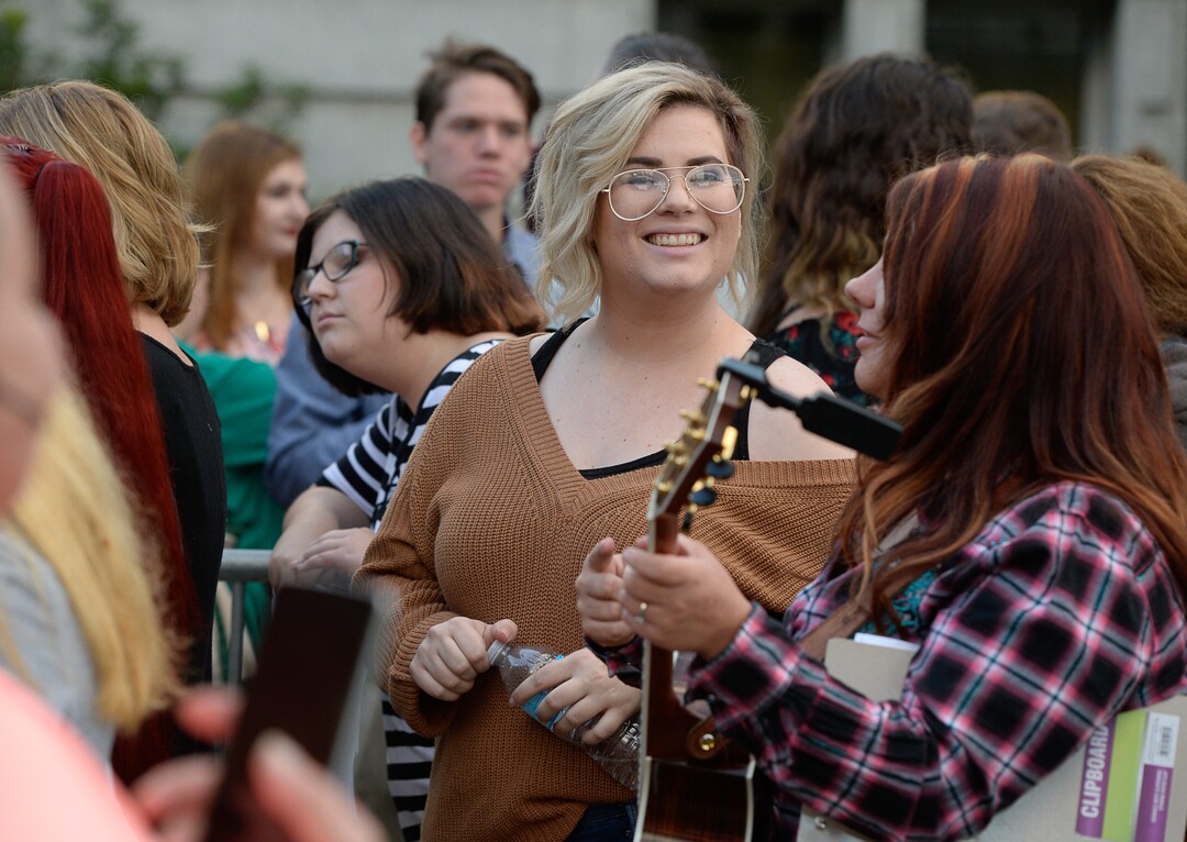 (Francisco Kjolseth  |  The Salt Lake Tribune)  Jade Dansie of Eagle Mountain joins other "American Idol" hopefuls to audition in downtown Provo on Wednesday morning, Aug. 23, 2017, for the revived show, which is moving to ABC and will air in early 2018.