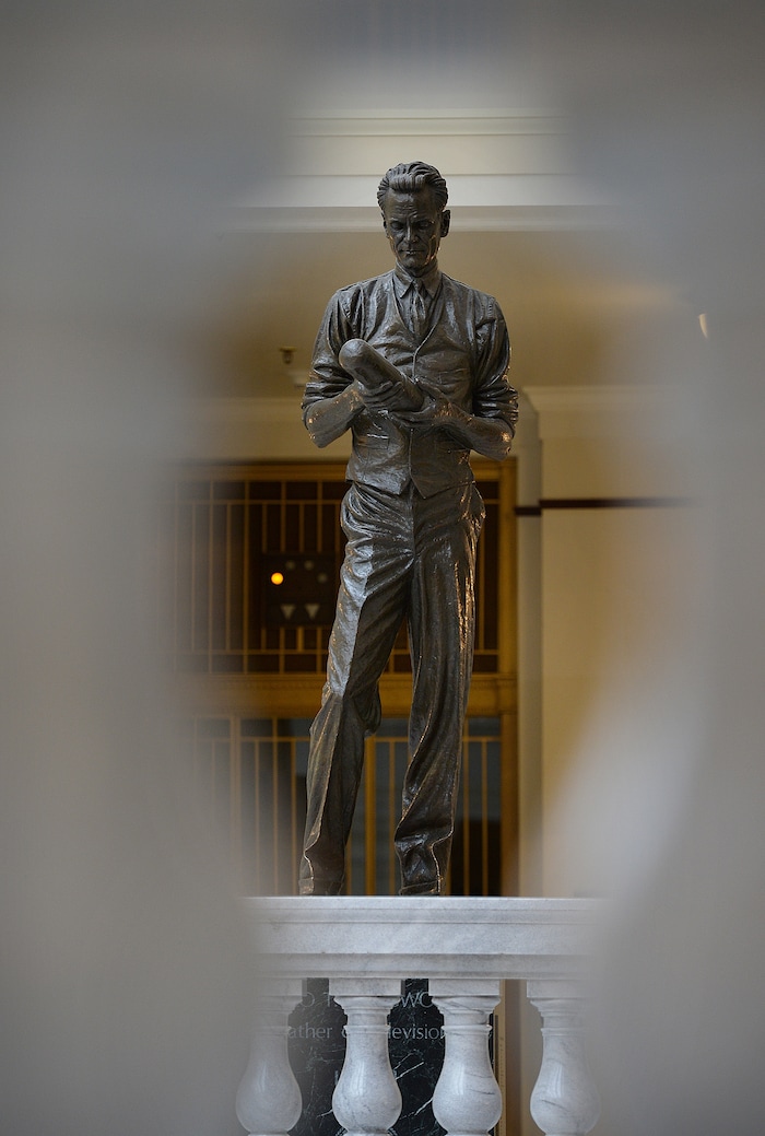 (Scott Sommerdorf   |  The Salt Lake Tribune)  
The Philo T. Farnsworth statue on the 4th floor of the Utah State Capitol, Thursday, January 25, 2018.