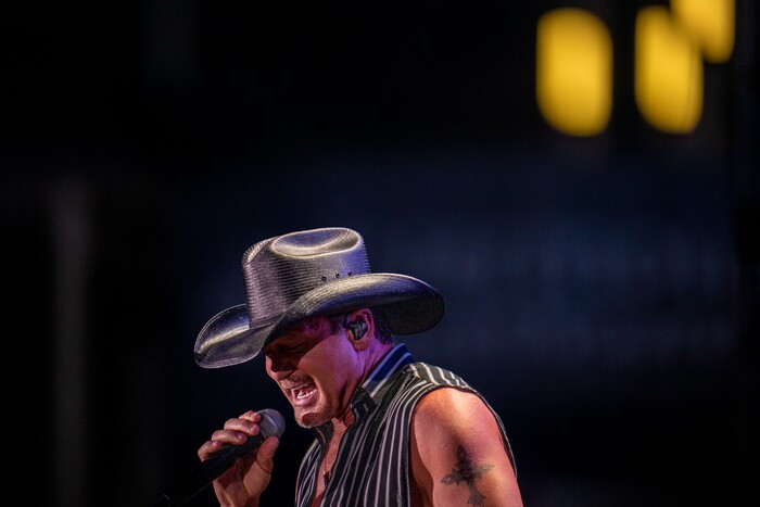 (Trent Nelson | The Salt Lake Tribune) Tim McGraw performs at Stadium of Fire in Provo on Saturday, July 2, 2022.