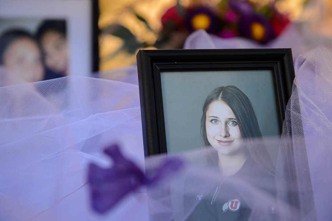 (Trent Nelson | The Salt Lake Tribune)  Photos of Lauren McCluskey on display as It's On Us Utah hosts a celebration of McCluskey's life at the University of Utah in Salt Lake City, Friday Oct. 26, 2018.