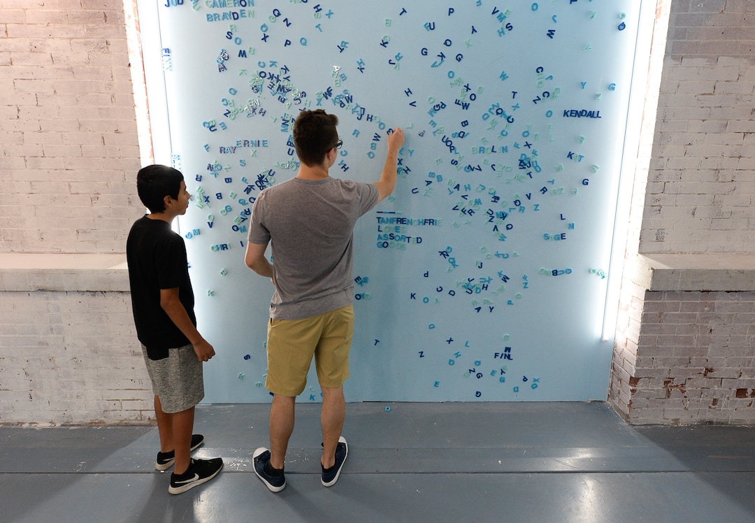 (Francisco Kjolseth  |  The Salt Lake Tribune)  Refrigerator magnets engage Ray Gonzalez, 12, left, and Tyler MacDonald as they explore Hall of Breakfast, a quirky new art exhibit that celebrates the first meal of the day.