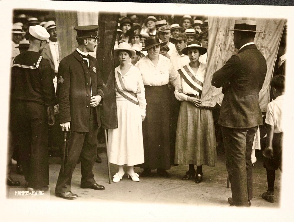 (Library of Congress) Police at the White House arrest women’s suffrage advocate Catherine Flanagan, left, in 1917.
