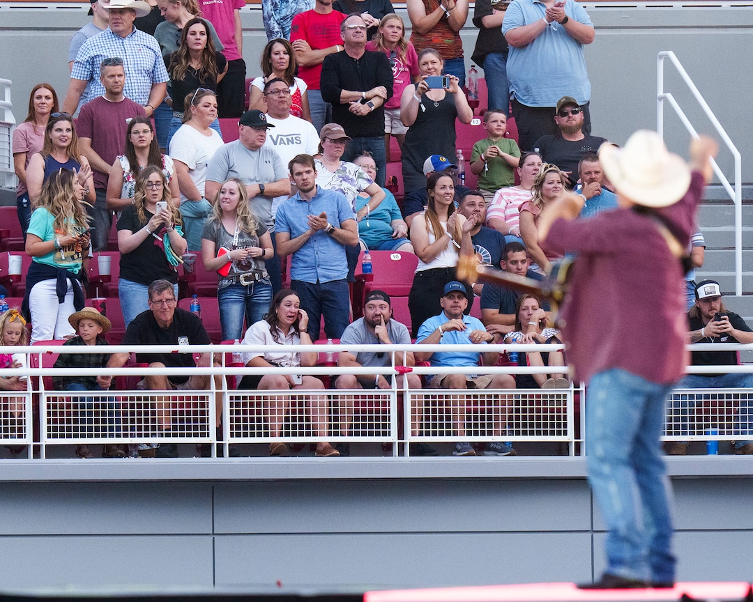 (Leah Hogsten | The Salt Lake Tribune) Country star Garth Brooks performs with his band during his Stadium Tour Friday, June 17, 2022 at Rice-Eccles Stadium.