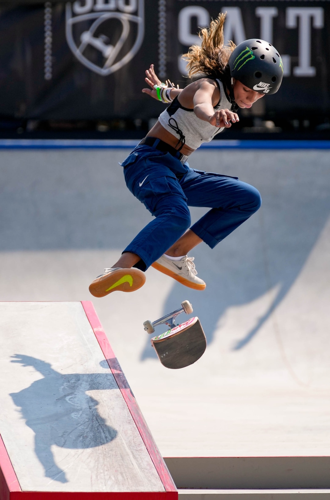 (Francisco Kjolseth | The Salt Lake Tribune) Rayssa Leal of Brazil competes in Street League Skateboarding Championship Tour at the Utah State Fairpark in Salt Lake City on Saturday, Aug. 28, 2021. Now in its 11th year, the sport’s premier competition series includes more of the world’s best skaters than ever before, with the tour roster featuring 47 athletes hailing from 11 countries, including 21 Olympians and multiple X Games medalists.