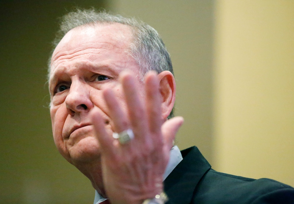 (AP Photo/Brynn Anderson) Former Alabama Chief Justice and U.S. Senate candidate Roy Moore speaks at the Vestavia Hills Public library, Saturday, Nov. 11, 2017, in Birmingham, Ala. According to a Thursday, Nov. 9, Washington Post story an Alabama woman said Moore made inappropriate advances and had sexual contact with her when she was 14. Moore has denied the allegations.
