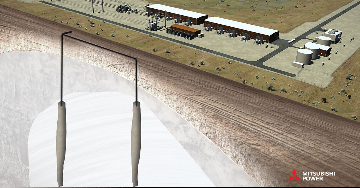 Advanced Clean Energy Storage I, LLC will develop the world’s largest industrial green hydrogen facility in central Utah. The hub will use Utah’s unique geological salt domes to store green hydrogen across two massive salt caverns, each capable of storing 150 gigawatt hours of energy. The long-duration energy storage capability of the salt caverns will help improve resource adequacy and decrease costs by capturing excess renewable power when it is abundant and dispatching it back on the grid when it is needed. The U.S. Department of Energy’s Loan Programs Office has closed a $504.4 million loan to the project. (Credit: Mitsubishi Power)