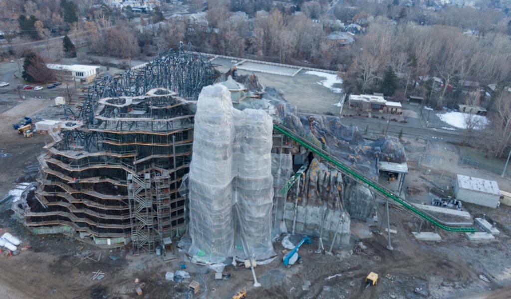 (Dennis Montgomery via the Standard-Examiner)  The construction of the new ride at Lagoon in Farmington is shown in the photo taken on January 23, 2022.