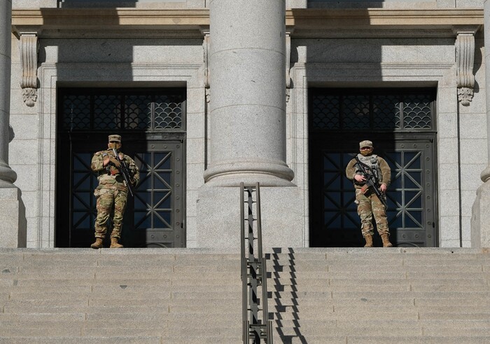 (Francisco Kjolseth  | The Salt Lake Tribune) The National Guard enhances security at the Utah Capitol for the start of the 2021 legislative session in Salt Lake City on Tuesday, Jan. 19, 2021.