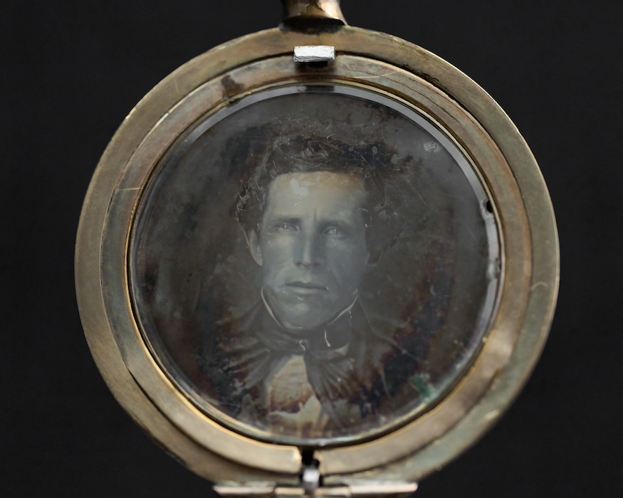 (The Church of Jesus Christ of Latter-day Saints) A locket containing a daguerreotype reported to be from the 1840s. Some believe it may be an image of Joseph Smith.