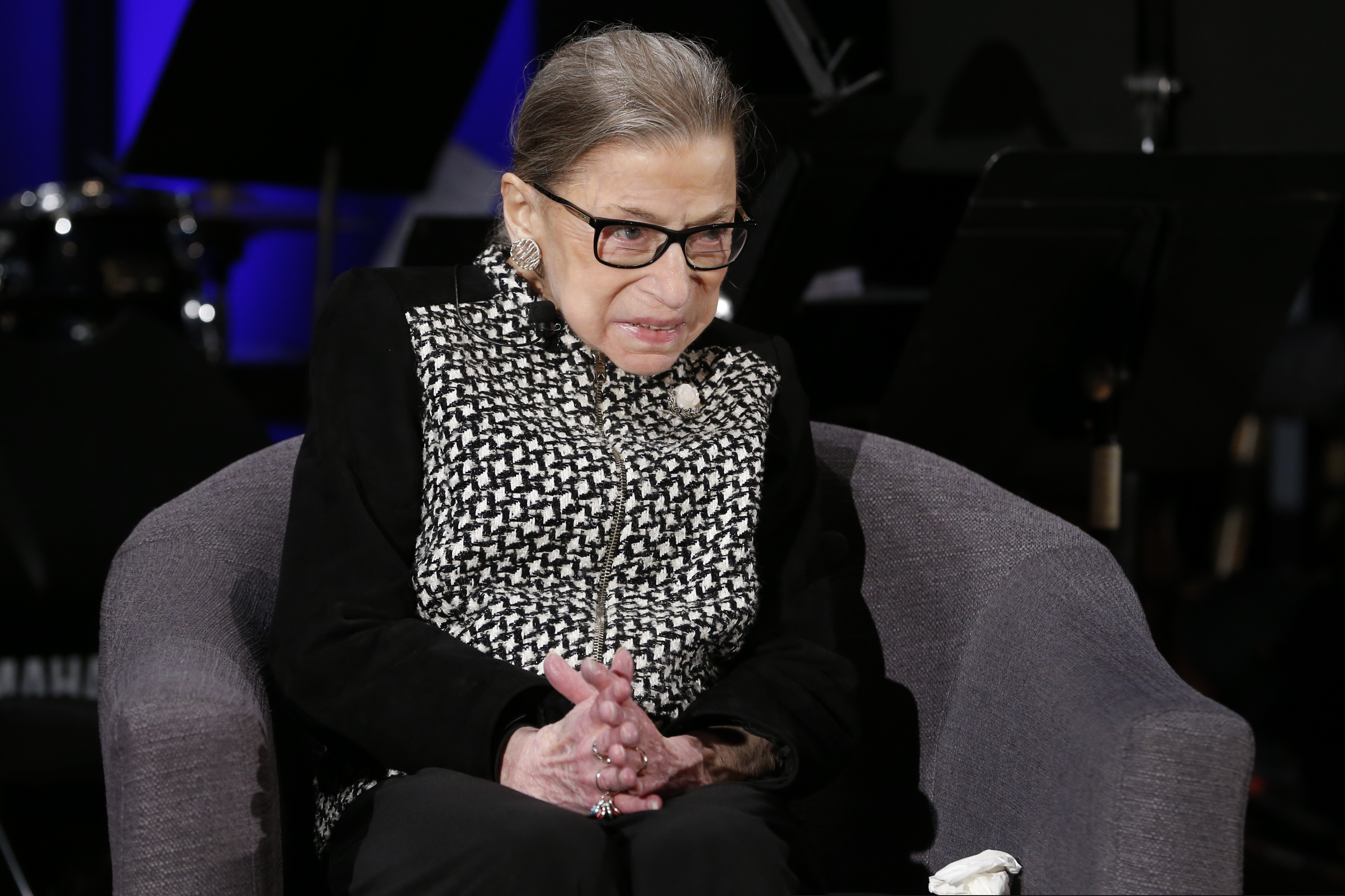 (Steve Helber | AP) In this Dec. 17, 2019, file photo Supreme Court Justice Ruth Bader Ginsburg speaks with author Jeffrey Rosen at the National Constitution Center Americas Town Hall at the National Museum of Women in the Arts in Washington.