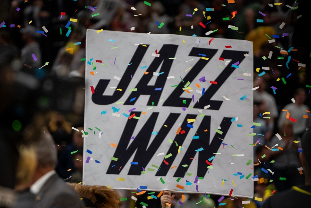 (Rick Egan | The Salt Lake Tribune) Utah Jazz beat the Denver Nuggets, in NBA action between the Utah Jazz and the Denver Nuggets at Vivint Arena,  Saturday, April 8, 2023.