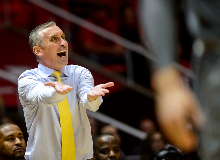 (Steve Griffin  |  The Salt Lake Tribune) Arizona State head coach Bobby Hurley screams at the refs during the Utah Utes versus Arizona State Sun Devils at the Huntsman Center on the University of Utah campus in Salt Lake City Sunday January 7, 2018.