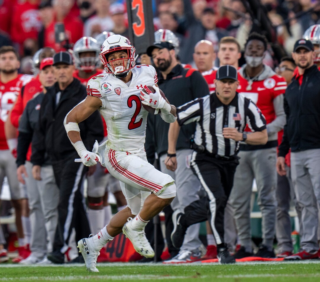 (Rick Egan | The Salt Lake Tribune) Utah running back Micah Bernard (2) runs the ball for the Utes, in Rose Bowl action between the  Utah Utes and the Ohio State Buckeyes Pasadena, on Saturday, January 1, 2022.