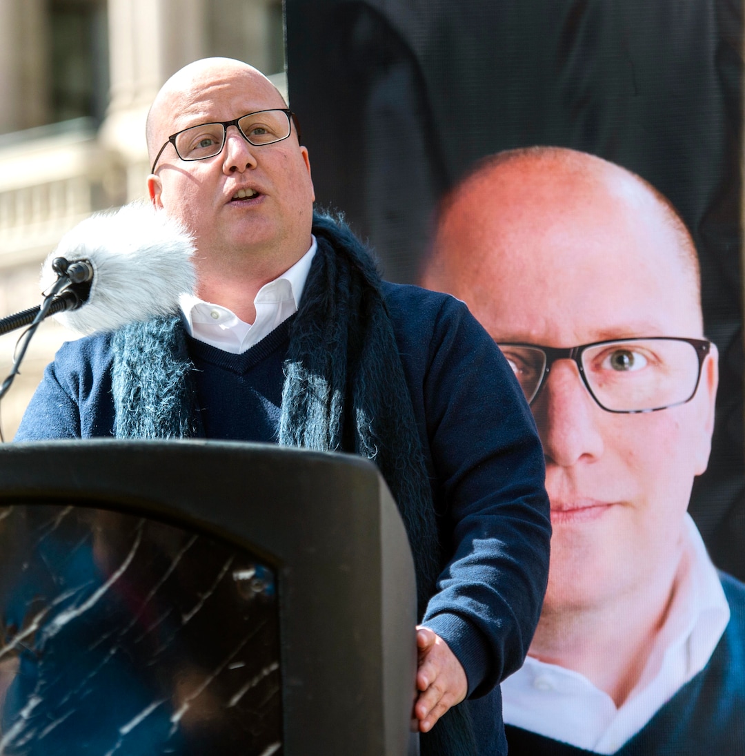(Rick Egan  |  The Salt Lake Tribune)      Christian Harrison, launches his campaign  for Salt Lake City Mayor outside Salt Lake City Hall, Wednesday, March 20, 2019.