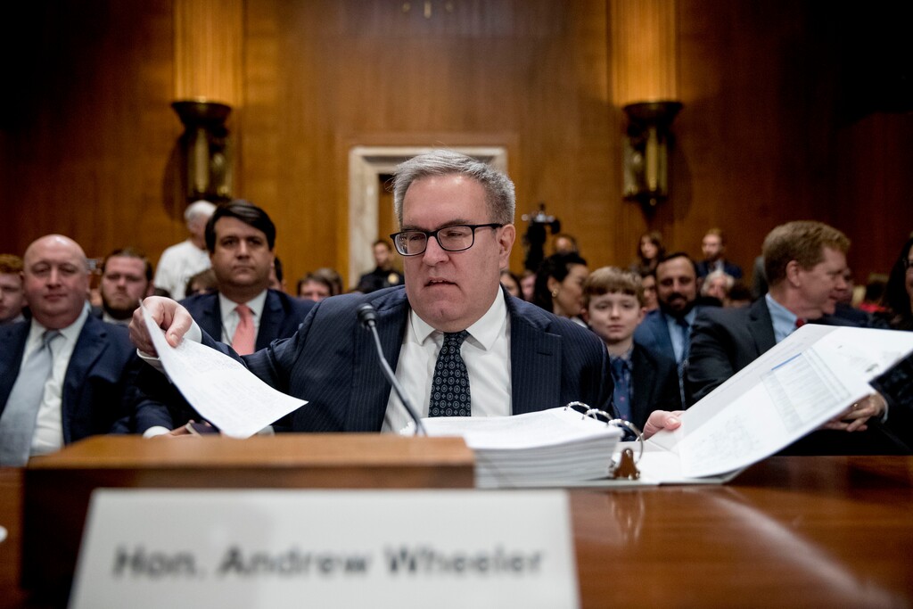 (Andrew Harnik | The Associated Press) Andrew Wheeler arrives to testify at a Senate Environment and Public Works Committee hearing to be the administrator of the Environmental Protection Agency, on Capitol Hill in Washington, Wednesday, Jan. 16, 2019.