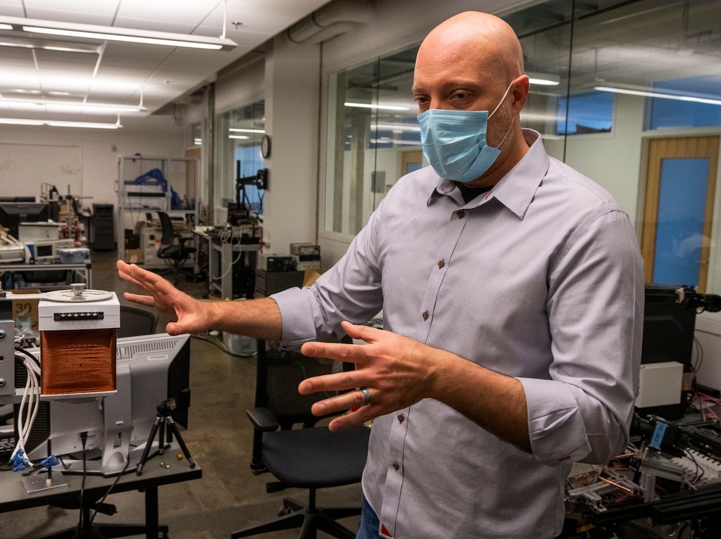 (Rick Egan | The Salt Lake Tribune) University of Utah professor Jake Abbott, talks about a system he has developed, using magnetic waves to manipulate a camera inside a person for surgery, on Friday, Oct. 29, 2021.