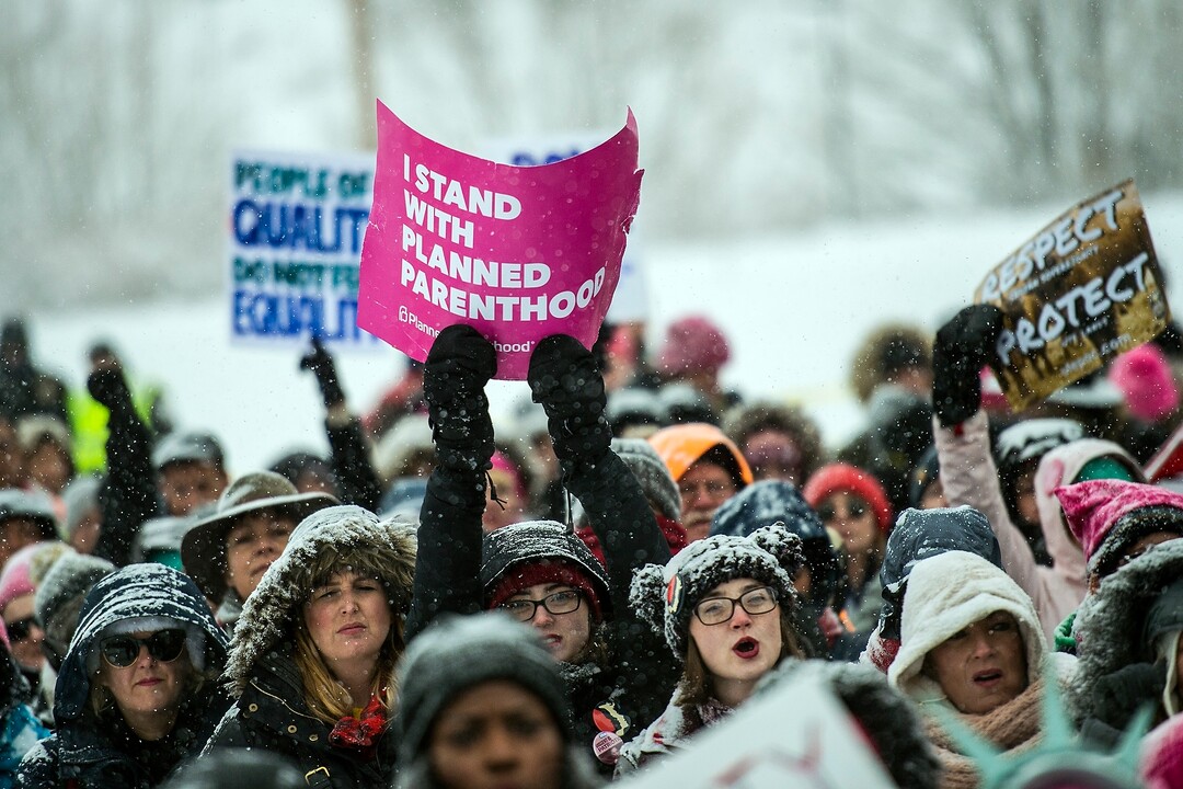 (Chris Detrick  |  The Salt Lake Tribune)  People gather during the Respect Rally Park City at City Park on Saturday, Jan. 20, 2018.