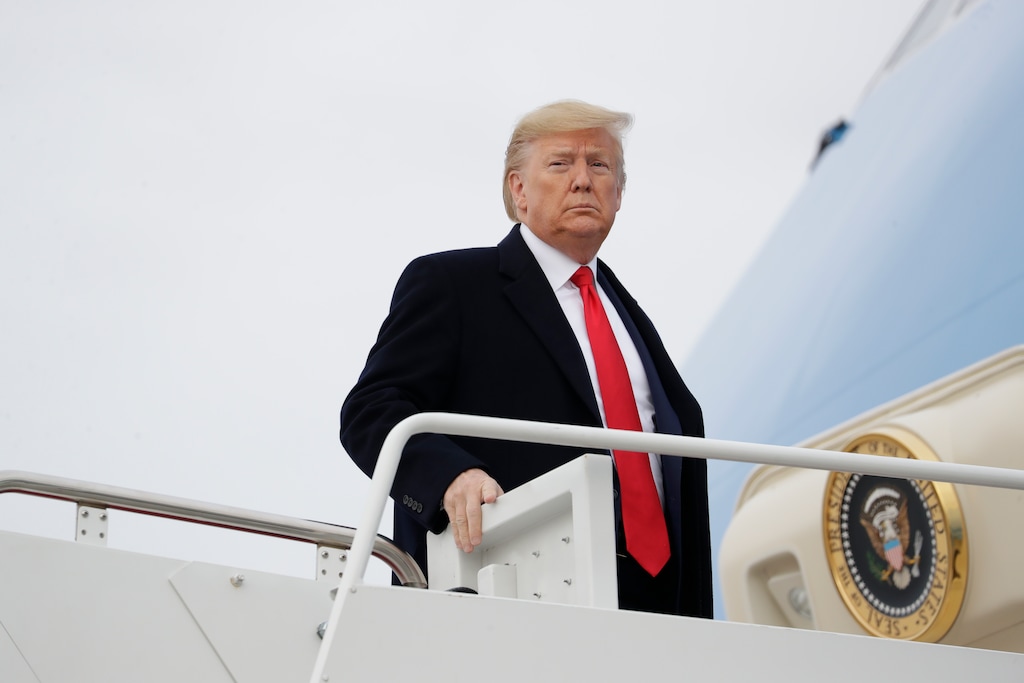 (Evan Vucci | AP file photo) President Donald Trump boards Air Force One for a trip to Miami to attend the Republican National Committee winter meetings, Thursday, Jan. 23, 2020, in Andrews Air Force Base, Md.