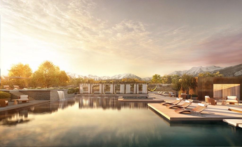 (Appellation) An artist's rendering of the hot springs at Ameyalli Park City by Appellation, a luxury resort hotel scheduled to open in 2026 in Midway, Utah.