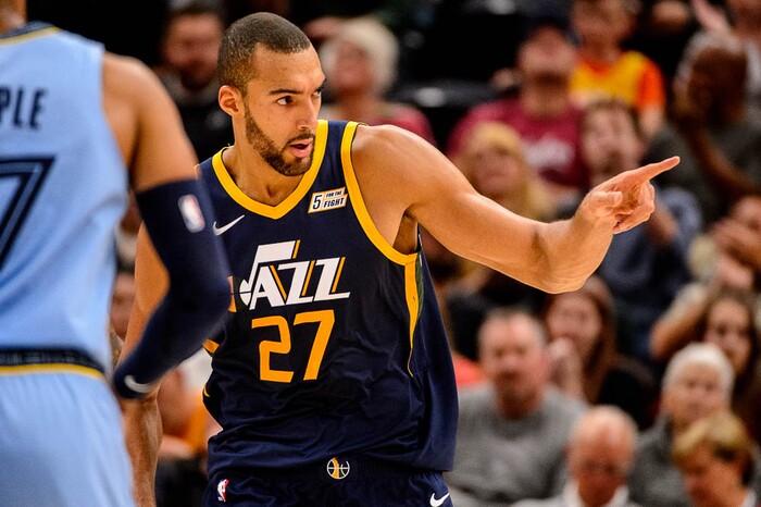 (Trent Nelson | The Salt Lake Tribune)
Utah Jazz center Rudy Gobert (27). Utah Jazz vs Memphis Grizzlies, NBA basketball in Salt Lake City on Friday Nov. 2, 2018.