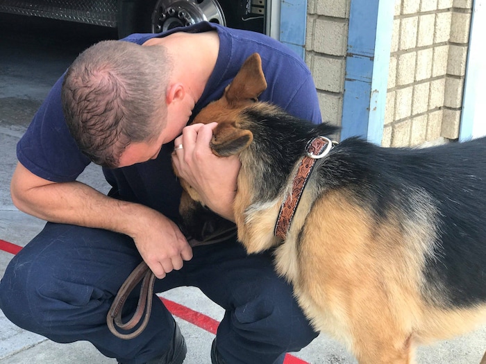 (Photo courtesy of Draper City Fire Department) A Utah firefighter whose department is still reeling from the death of one of their own during California’s largest wildfire is starting a new chapter with a dog he found near the same fire.