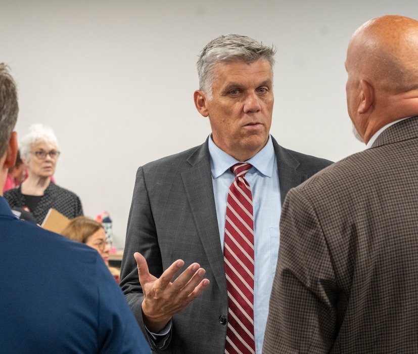 (Rick Egan | The Salt Lake Tribune)  Phil Lyman visits with supporters at the Utah State Records Committee hearing, on Thursday, July 18, 2024.