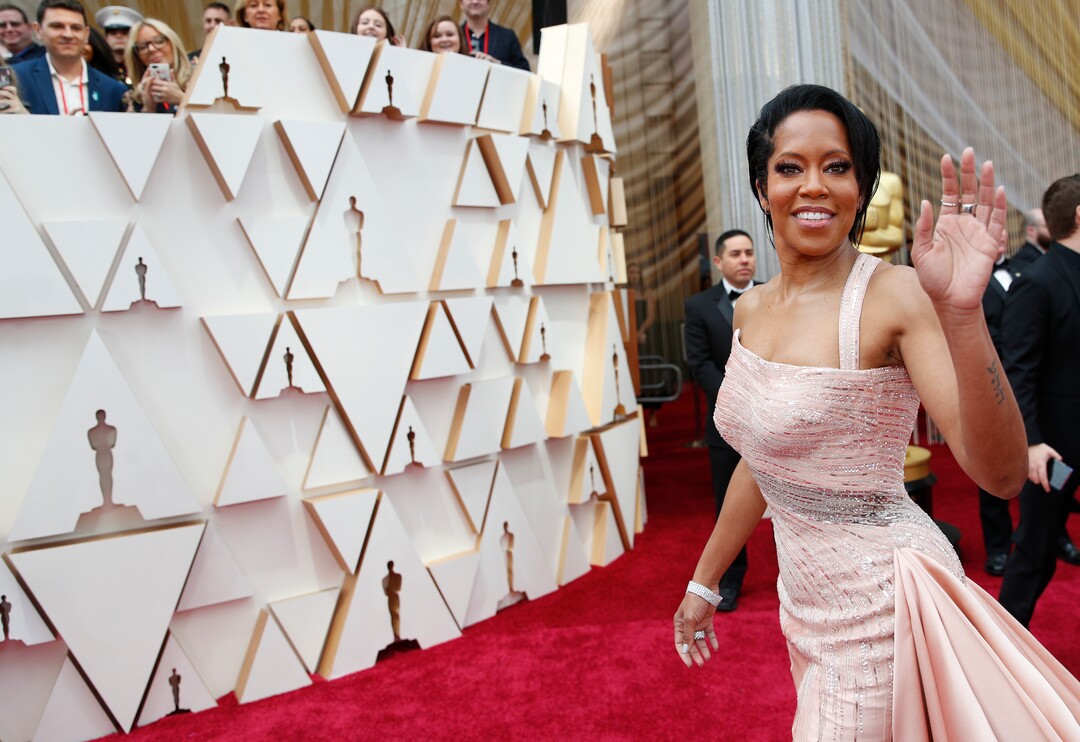 (John Locher | AP)  Regina King arrives at the Oscars on Sunday, Feb. 9, 2020, at the Dolby Theatre in Los Angeles.
