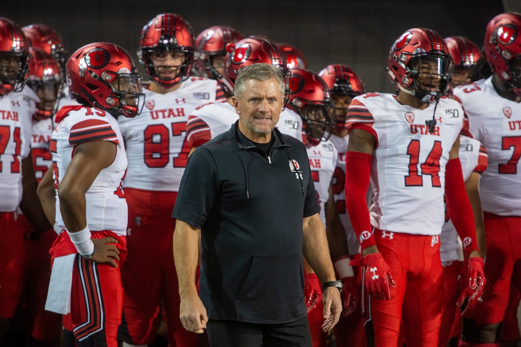 (Rick Egan  |  The Salt Lake Tribune)      Utah Utes head coach Kyle Whittingham watches the action between the Utah Utes and the Arizona Wildcats in Tucson, Saturday, Nov. 23, 2019.