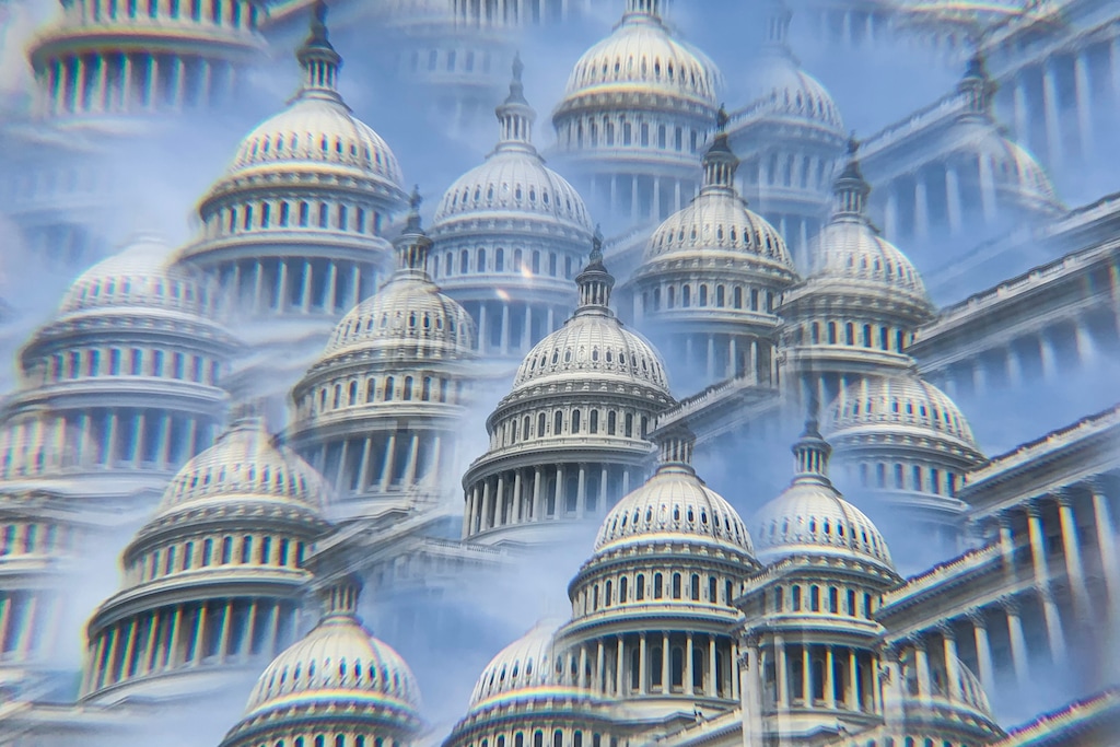 (Sarah Silbiger | The New York Times)
A photograph made through a glass prism shows reflections of the Capitol building in Washington on Friday, Aug. 6, 2021. "How can moderate and progressive Democrats create a package they both can live with? The best way to do that is to build on each side's best insights," writes The New York Times opinion columnist David Brooks.
