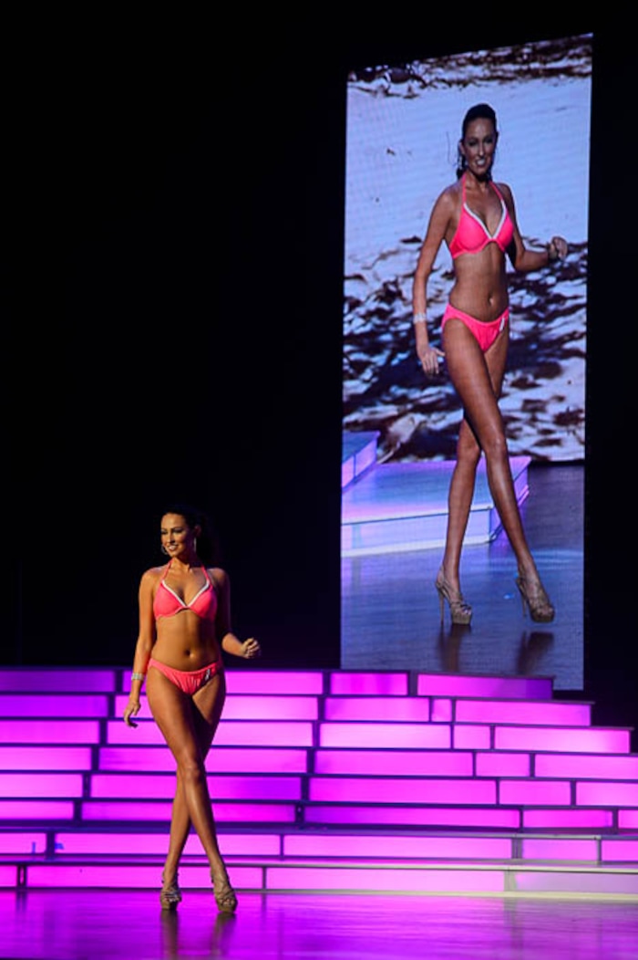 (Trent Nelson | The Salt Lake Tribune)
The Lifestyle and Fitness in Swimsuit competition at the Miss Utah pageant in Salt Lake City, Wednesday June 13, 2018. Ella Barlow, Miss Dixie State University.
