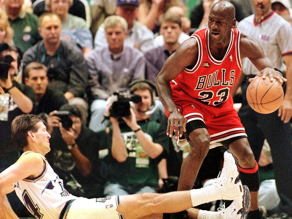 (Getty Images via The Athletic) The jersey that the Chicago Bulls' Michael Jordan wore for Game 2 of the 1998 NBA Finals against Jeff Hornacek and the Utah Jazz in Salt Lake City has sold for $14 million. The Bulls won the game 93-88.