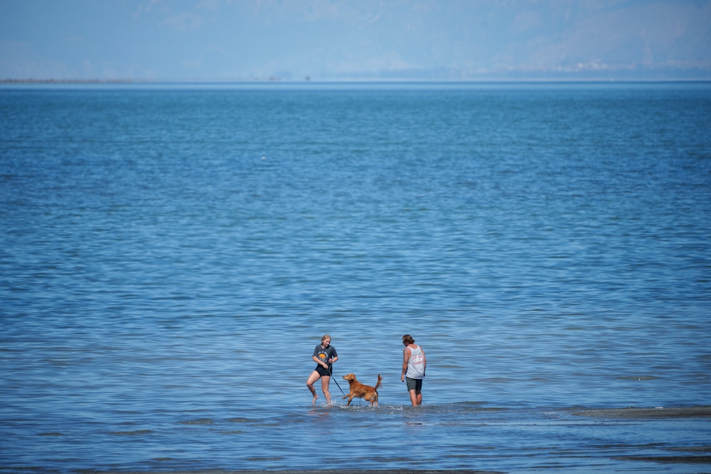 (Trent Nelson  |  The Salt Lake Tribune) People on the shore of the Great Salt Lake on Saturday, Sept. 16, 2023.