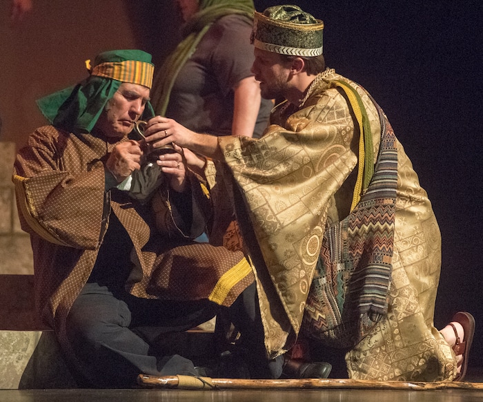(Rick Egan  |  The Salt Lake Tribune) Nelson Maxfield plays Abram and Daniel Lofgren plays Artaban in a rehearsal Nov. 27 of  "The Other Wise Man," a musical based on the Henry Van Dyke novella that opens Nov. 29 at Wasatch Jr. High.