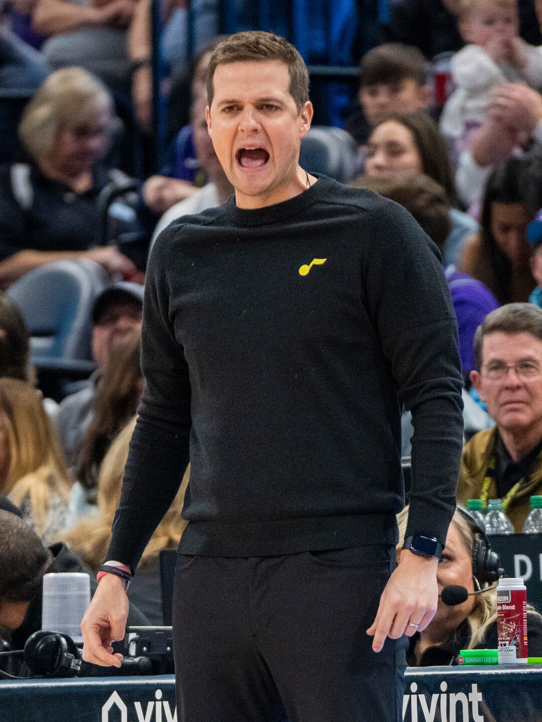 (Rick Egan | The Salt Lake Tribune) Utah Jazz head coach Will Hardy, in NBA action between the Utah Jazz and the Denver Nuggets at Vivint Arena,  Saturday, April 8, 2023.