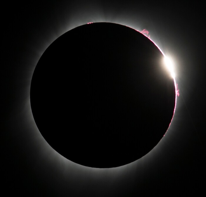 (Rick Egan  |  The Salt Lake Tribune) Prominences can be seen, as well as the diamond ring of the solar eclipse, at Melaleuca Baseball Park, in Idaho Falls, Monday, August 21, 2017.