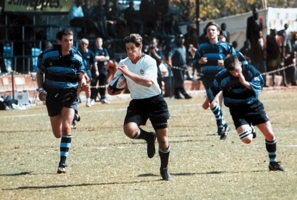 (via Larry Gelwix) Morgan Scalley scores a try on a 50-meter run against Wales in 1998.