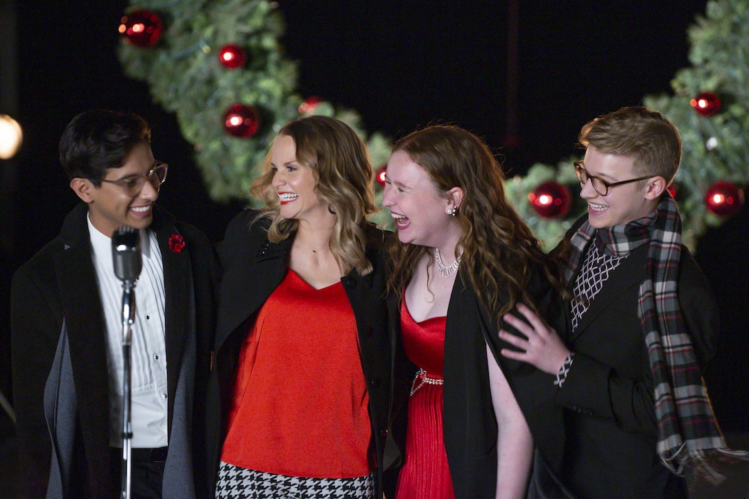 (Photo courtesy of Natalie Cass/Disney+) Frankie Rodriguez, Kate Reinders, Julia Lester and Joe Serafini perform in "High School Musical: The Musical: The Holiday Special."