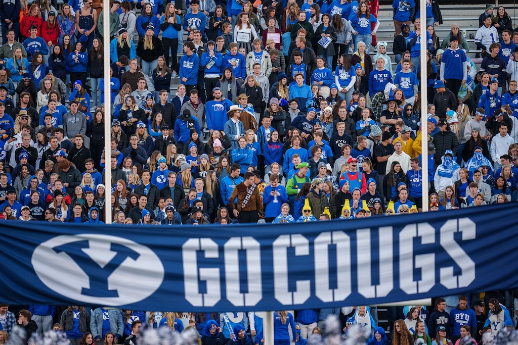 (Trent Nelson  |  The Salt Lake Tribune) BYU fans look on as BYU hosts East Carolina, NCAA football in Provo on Friday, Oct. 28, 2022.