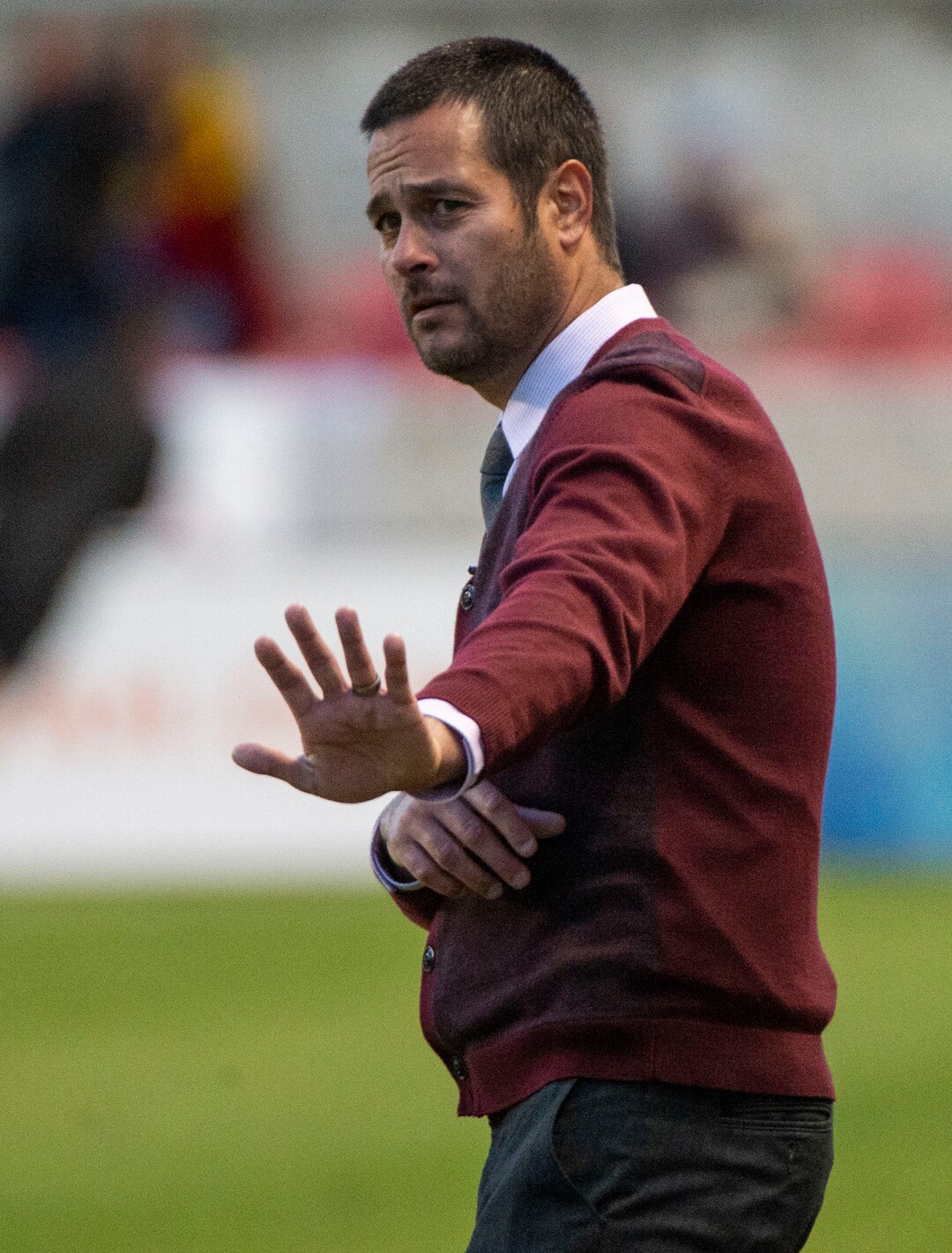 (Rick Egan  |  The Salt Lake Tribune).  Real Salt Lake head coach Mike Petke walks the sidelines during MLS soccer action between Real Salt Lake and Atlanta United at Rio Tinto Stadium in Sandy, Friday, May 24, 2019.