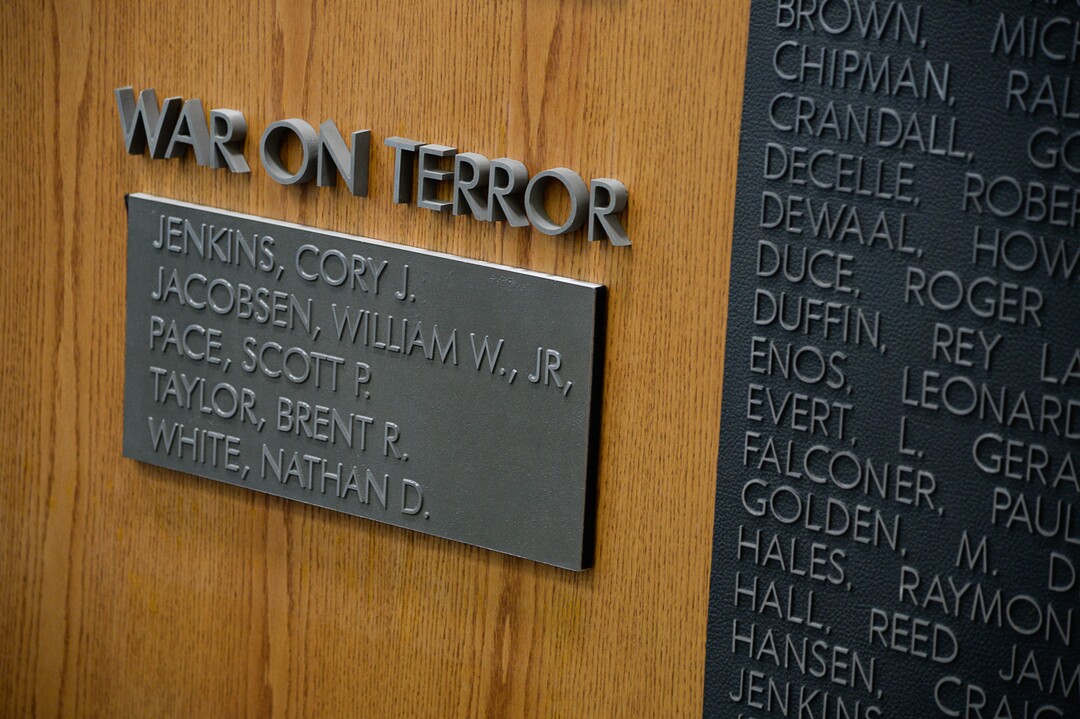 (Francisco Kjolseth  |  The Salt Lake Tribune)  Brigham Young University honors the life and legacy of Major Brent Taylor, former mayor of North Ogden and a BYU Army ROTC alumnus during a ceremony at the Ernest L. Wilkinson Student Center in Provo on Thursday, May 23, 2019. The BYU Army ROTC unveiled the updated Memorial Wall, a list of BYU students and alumni who have died in service and now contains Major Brent Taylor's name.