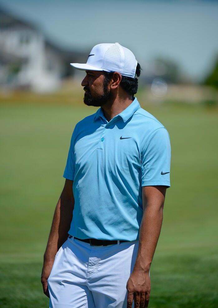 (Francisco Kjolseth  |  The Salt Lake Tribune)  Gipper Finau of St. George wraps up his first round of golf during the Utah Championship on the Web.com Tour at Talons Cove Golf Course in Saratoga Springs on Monday, July 7, 2018. Only 12 players advance from a field of roughly 140.