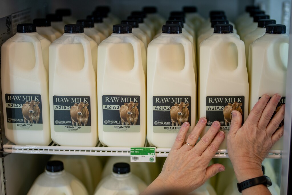 (Trent Nelson  |  The Salt Lake Tribune) Raw milk at Good Earth Market in Sandy on Friday, March 27, 2026. A new law will make it easier and cheaper for raw milk producers to get their goods to market in Utah.