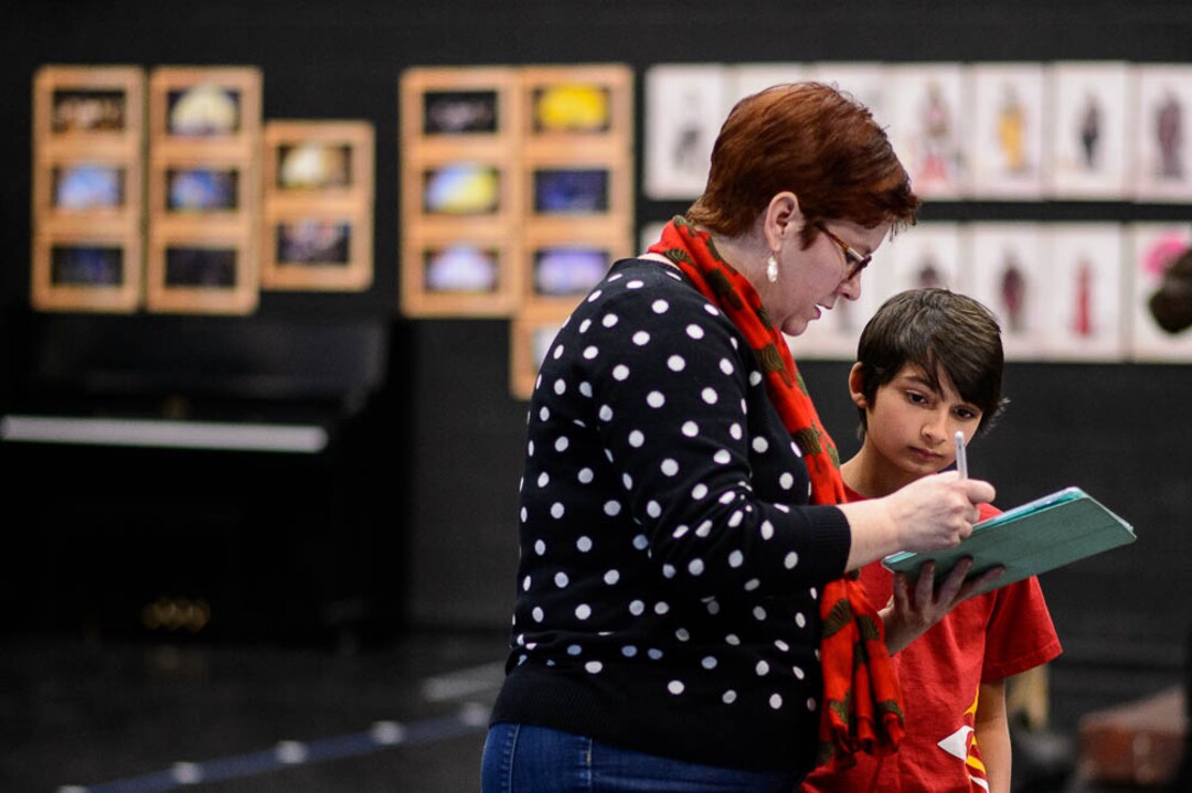 (Trent Nelson | The Salt Lake Tribune)  Rehearsal for Utah Opera's The Little Prince, with director Tara Faircloth, left, and 11-year-old Nitai Fluchel in the title role of the Little Prince. In Salt Lake City on Friday Dec. 7, 2018.
