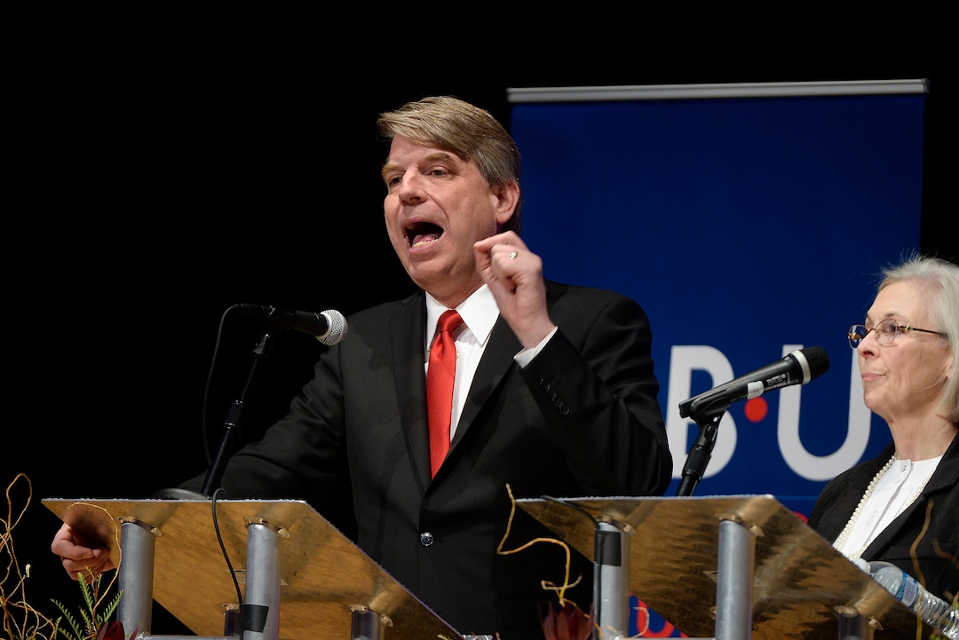 (Scott Sommerdorf   |  The Salt Lake Tribune)   Jim Bennett makes a point during Utah's 3rd District Congressional debate, Friday, October 13, 2017. 