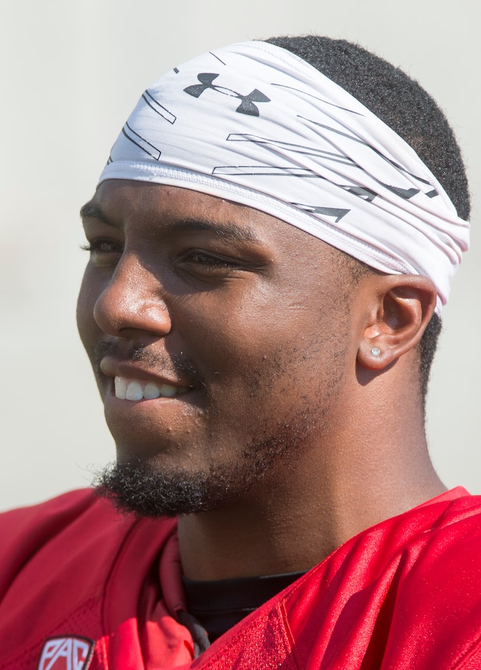 (Rick Egan  |  The Salt Lake Tribune)  University of Utah Running back Armand Shyne  (23), at football practice, Monday, July 31, 2017.


