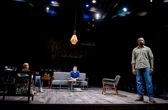 (Steve Griffin  |  The Salt Lake Tribune)  Tessa Auberjonois, as Jodie, Brian Vaughn, as Brad, and Corey Jones as Tate, during the last preview rehearsal of Neil LaBute's "How to Fight Loneliness," making its world premiere at the Utah Shakespeare Festival's Anes Theater on the SUU campus in Cedar City.